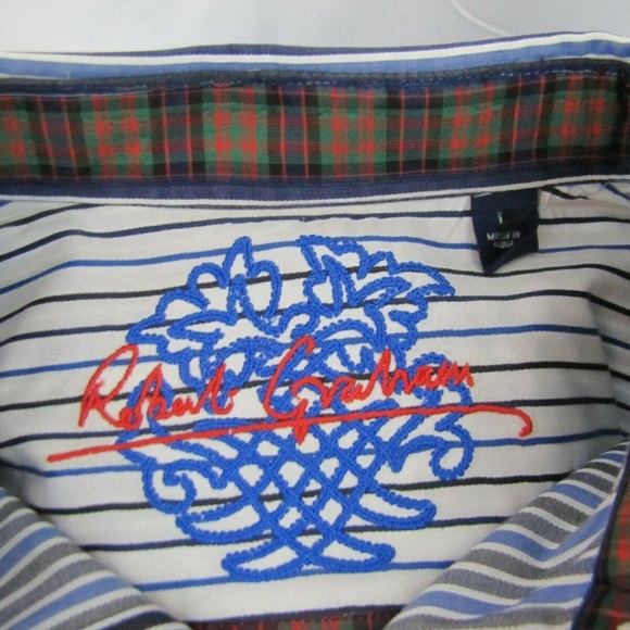 ROBERT GRAHAM Large Button Shirt Flip Cuff Striped - Picture 2 of 7